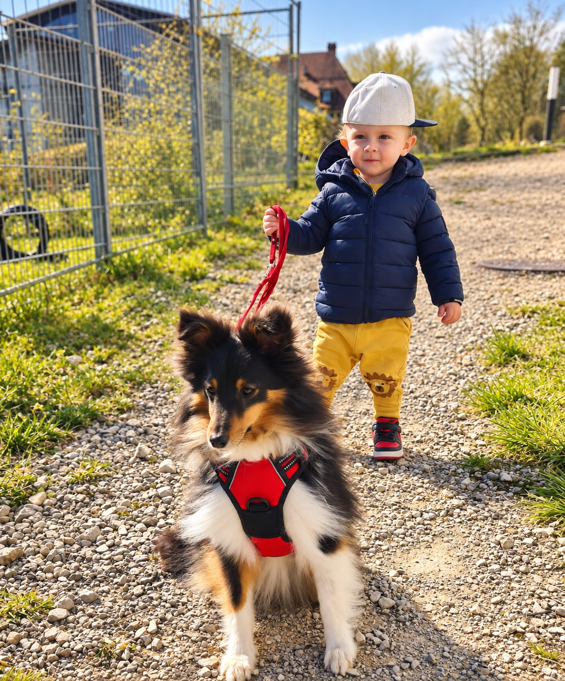 Un jeune enfant accompagné d’un sheltie